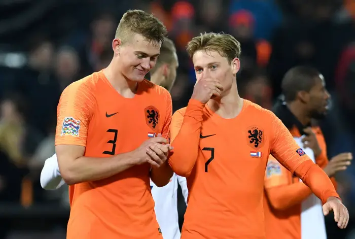 Netherlands' Matthijs de Ligt and Frenkie de Jong after the match
