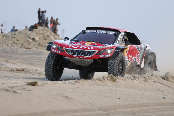January 8, 2018 - Pisco, Peru - Cyril Despres of France and co-driver David Castera of France compete during the 2018 Dakar Rally Race Stage 2 in Pisco, Peru. Cyril Despres and David Castera took the first place of Car race of the stage 2 with 2:56:51.