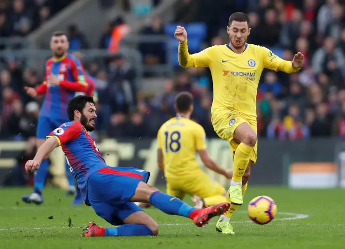 Soccer Football - Premier League - Crystal Palace v Chelsea - Selhurst Park, London, Britain - December 30, 2018  Chelsea's Eden Hazard in action with Crystal Palace's James Tomkins