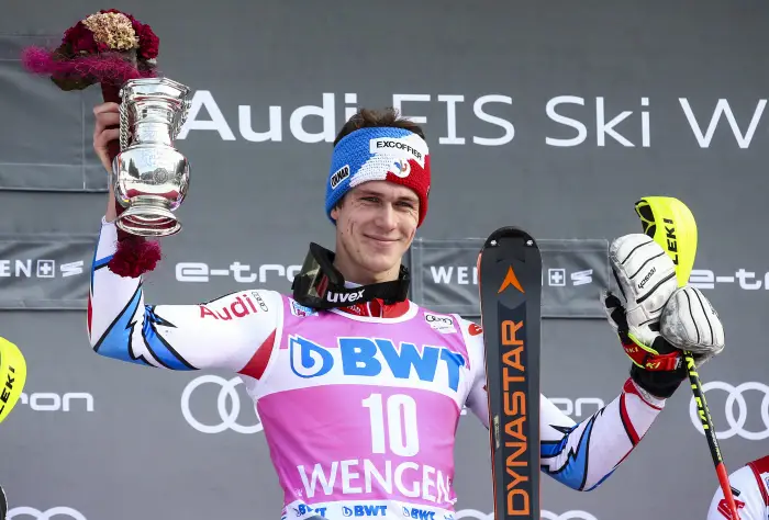 WENGEN,SWITZERLAND,20.JAN.19 - ALPINE SKIING - FIS World Cup, slalom, men. Image shows Clement Noel (FRA).