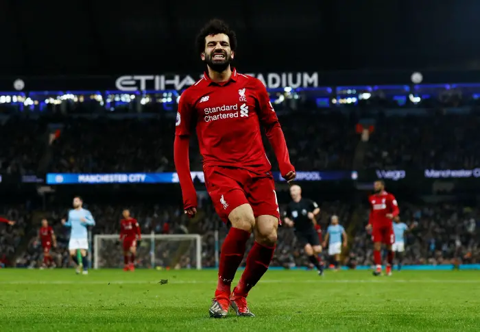 Soccer Football - Premier League - Manchester City v Liverpool - Etihad Stadium, Manchester, Britain - January 3, 2019  Liverpool's Mohamed Salah reacts