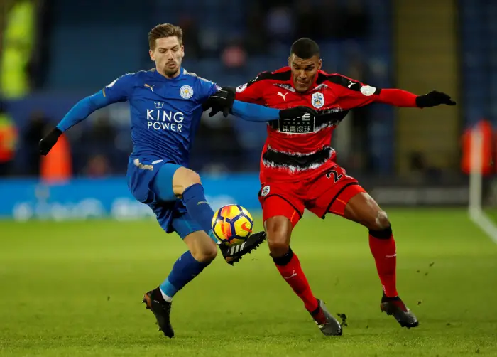 Soccer Football - Premier League - Leicester City vs Huddersfield Town - King Power Stadium, Leicester, Britain - January 1, 2018   Leicester City's Adrien Silva in action with Huddersfield Town¹s Collin Quaner