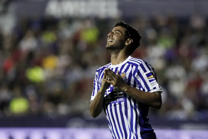 11 Carlos Vela of Real Sociedad reacts  during spanish La Liga match between Levante UD vs Real Sociedad at Ciutat de Valencia  Stadium on  September 21, 2017.