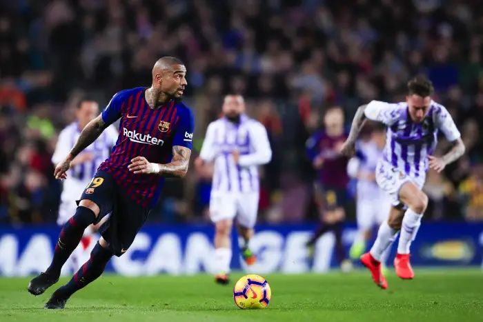 February 16, 2019 - Barcelona, Catalonia, Spain - February 16, 2019 - Camp Nou, Barcelona, Spain - LaLiga Santander- FC Barcelona v Valladolid CF; Kevin Prince Boateng of FC Barcelona passes the ball through midfield.