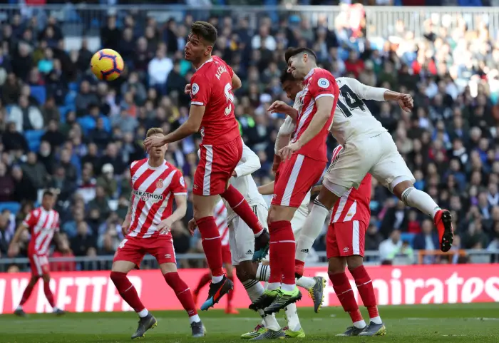 Soccer Football - La Liga Santander - Real Madrid v Girona - Santiago Bernabeu, Madrid, Spain - February 17, 2019  Real Madrid's Casemiro scores their first goal