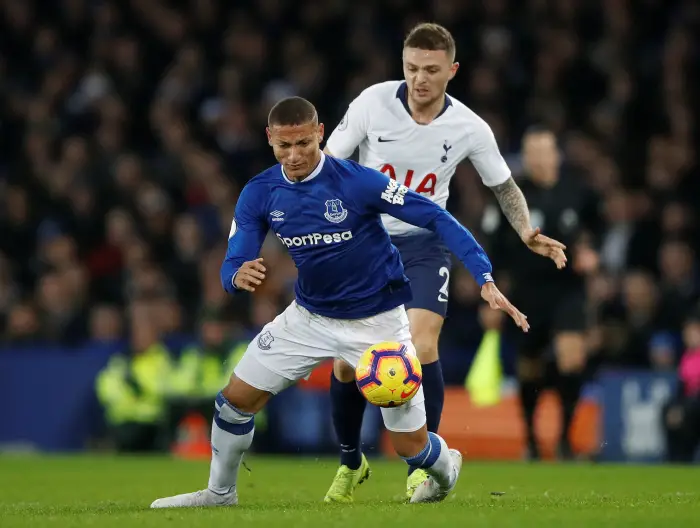 Everton's Richarlison in action with Tottenham's Kieran Trippier