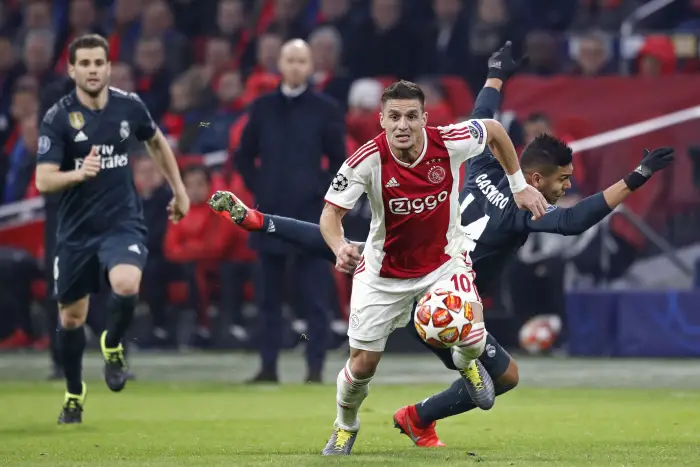 AMSTERDAM, Ajax - Real Madrid, football, Champions League Season 2018 / 2019, 13-02-2019, Johan Cruijff Arena. Ajax player Dusan Tadic on the ball during the game Ajax - Real Madrid.