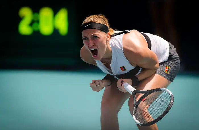 March 23, 2019 - Miami, FLORIDA, USA - Petra Kvitova of the Czech Republic in action during her third-round match at the 2019 Miami Open WTA Premier Mandatory tennis tournament.