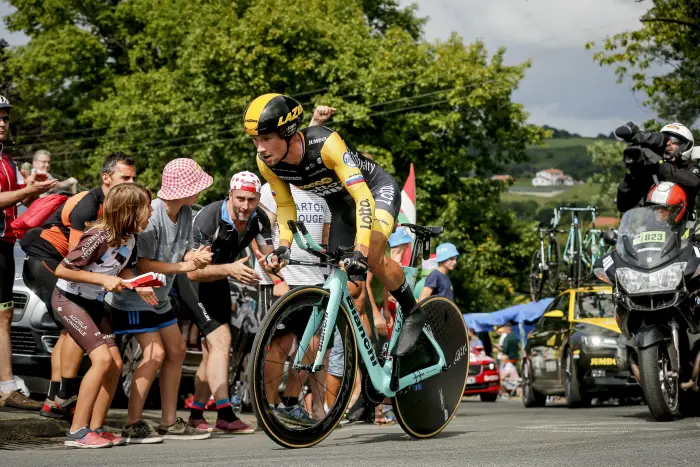 ESPELETTE, FRANCE - JULY 28 : ROGLIC Primoz of Team LottoNL-Jumbo during stage 20 of the 105th edition of the 2018 Tour de France cycling race, an individual time-trial stage of 31 kms between Saint-Pee-sur-Nivelle and Espelette on July 28, 2018 in Espelette, France, 28/07/18