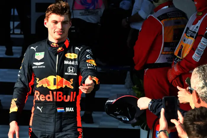 Max Verstappen, Red Bull Racing, 3rd position, in Parc Ferme