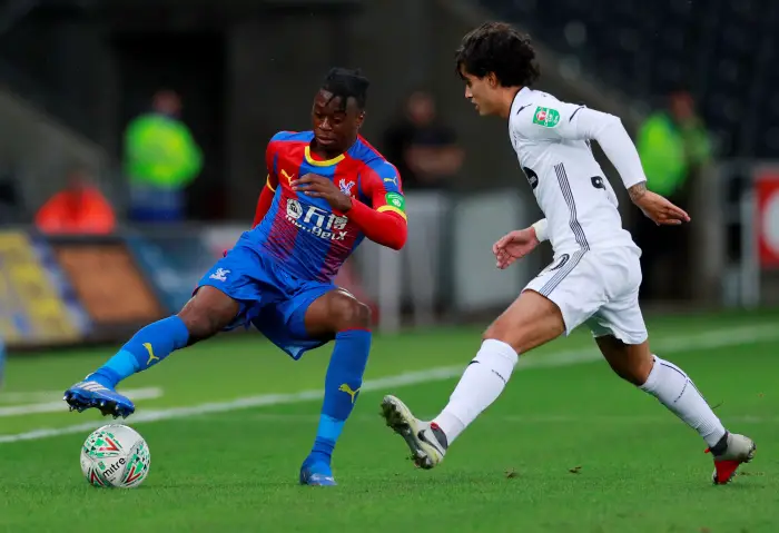 Swansea City's Yan Dhanda in action with Crystal Palace's Aaron Wan-Bissaka