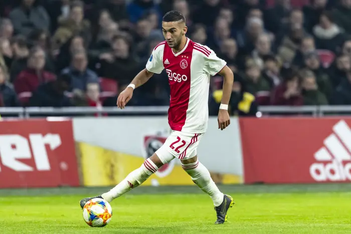 AMSTERDAM, Netherlands, 02-02-2019, football, Johan Cruijff ArenA, Dutch eredivisie, season 2018/2019, Ajax player Hakim Ziyech, during the match  Ajax - VVV, Final score : 6-0