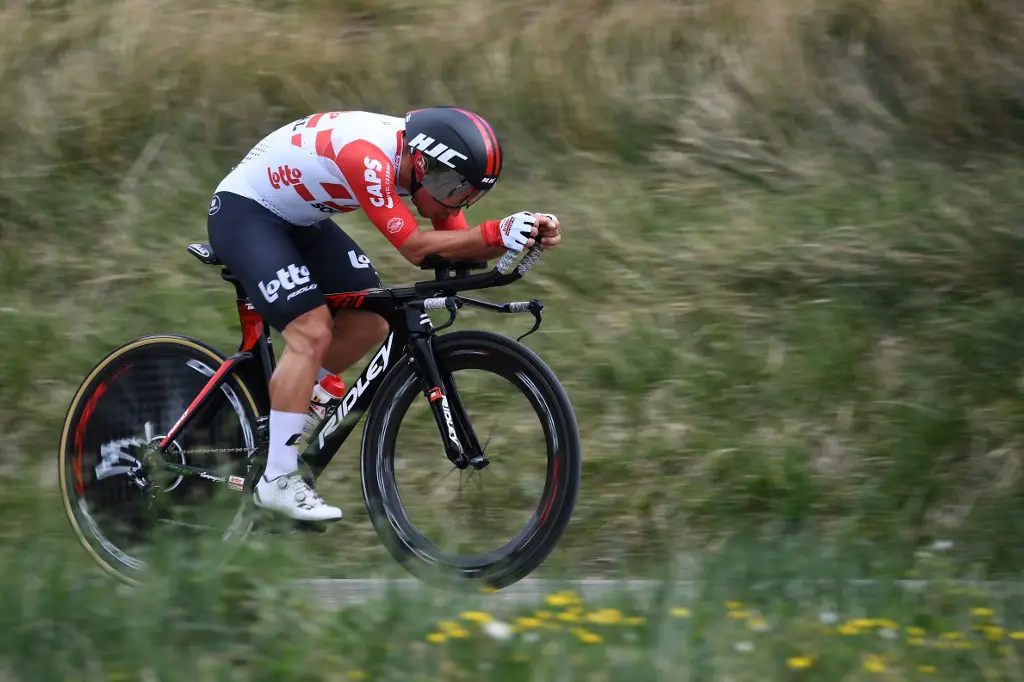 Australia's Caleb Ewan rides during the 25,5km 5th stage of the 77th Paris-Nice cycling race, an individual time-trial between Barbentane and Barbentane on March 14, 2019. (Photo by Anne-Christine POUJOULAT / AFP)