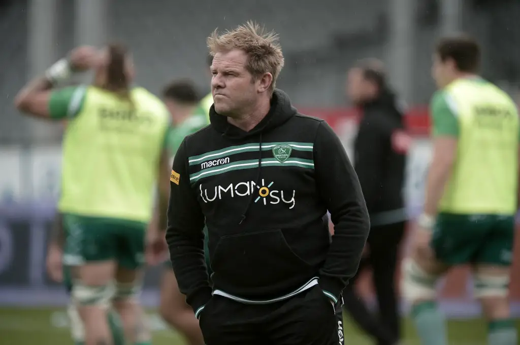 Pau's New Zealand coach Simon Mannix looks on during the French Top 14 rugby union match between Section Paloise and Lyon at the Hameau stadium in Pau, southwestern France on April 7, 2019. (Photo by IROZ GAIZKA / AFP)