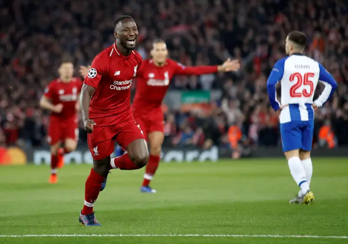 Soccer Football - Champions League Quarter Final First Leg - Liverpool v FC Porto - Anfield, Liverpool, Britain - April 9, 2019  Liverpool's Naby Keita celebrates scoring their first goal