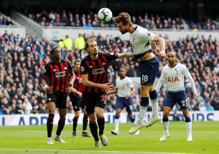 Tottenham's Fernando Llorente in action with Huddersfield Town's Jon Gorenc Stankovic