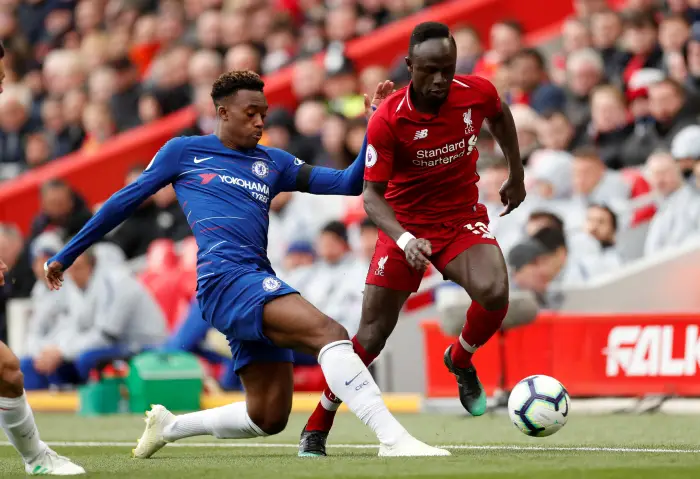 Chelsea's Callum Hudson-Odoi in action with Liverpool's Sadio Mane