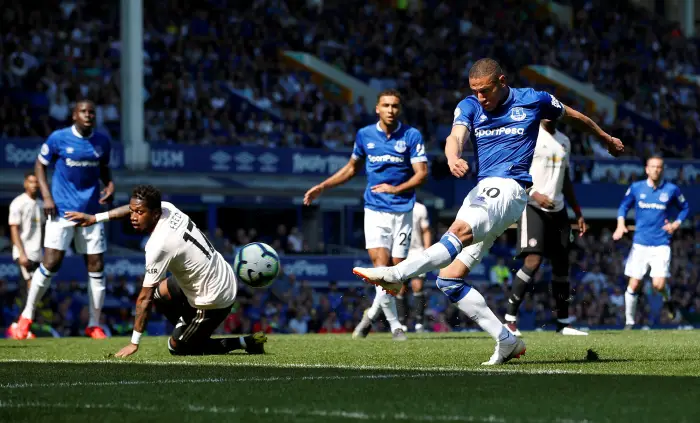 Soccer Football - Premier League - Everton v Manchester United - Goodison Park, Liverpool, Britain - April 21, 2019  Everton's Richarlison shoots at goal