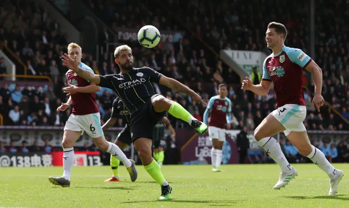 Manchester City's Sergio Aguero shoots at goal