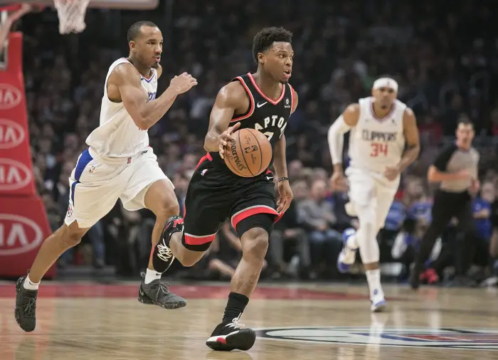 December 11, 2018 - Los Angeles, California, United States of America - Kyle Lowry #7 of the Toronto Raptors drives down court against the Los Angeles Clippers during their NBA game on Tuesday December 11, 2018 at the Staples Center in Los Angeles, California. Clippers lose to Raptors, 123-99.