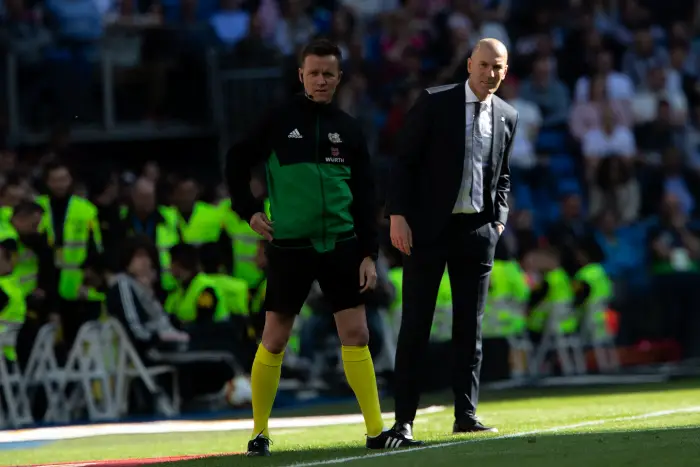 Coach of Real Madrid Zinedine Zidane  during the match between Real Madrid vs RC Celta of La Liga, date 28, 2018-2019 season. Santiago Bernabeu Stadium,  Madrid, Spain - 16 MAR 2019.