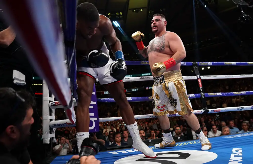 USA's Andy Ruiz (R) fights with England's Anthony Joshua (L) during their 12-round IBF, WBA, WBO & IBO World Heavyweight Championship fight at Madison Square Garden in New York on June 1, 2019. (Photo by TIMOTHY A. CLARY / AFP)