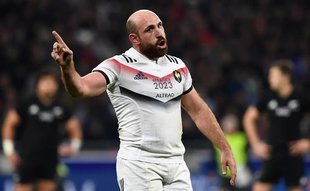 France's prop Lucas Pointud reacts during the international rugby union test match between France and the New Zealand All Blacks at Groupama Stadium in Decines-Charpieu on November 14, 2017. (Photo by FRANCK FIFE / AFP)
