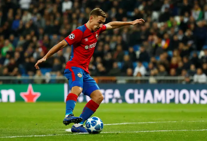 Soccer Football - Champions League - Group Stage - Group G - Real Madrid v CSKA Moscow - Santiago Bernabeu, Madrid, Spain - December 12, 2018  CSKA Moscow's Fedor Chalov scores their first goal