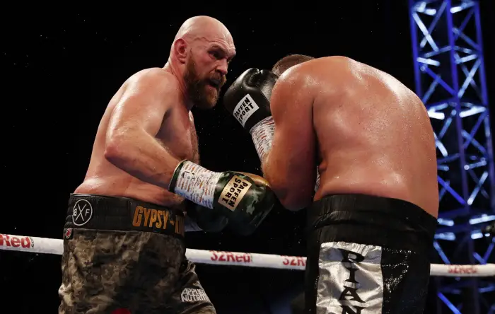 Boxing - Tyson Fury v Francesco Pianeta - Windsor Park, Belfast, Britain - August 18, 2018. Tyson Fury in action against Francesco Pianeta.