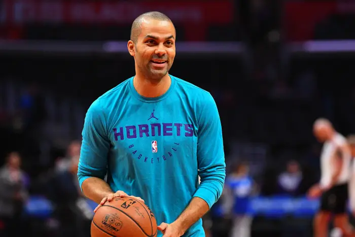 Charlotte Hornets Guard Tony Parker (9) looks on