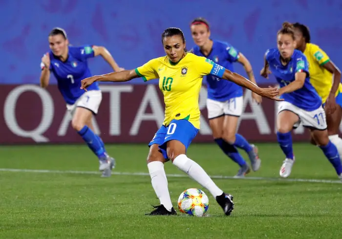 Soccer Football - Women's World Cup - Group C - Italy v Brazil - Stade du Hainaut, Valenciennes, France - June 18, 2019  Brazil's Marta scores their first goal from the penalty spot