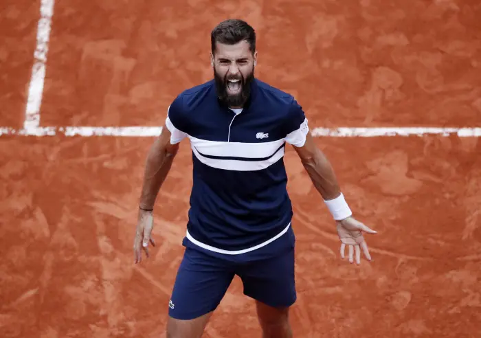 Tennis - French Open - Roland Garros, Paris, France - May 29, 2019. France's Benoit Paire celebrates winning his second round match against France's Pierre-Hugues Herbert.