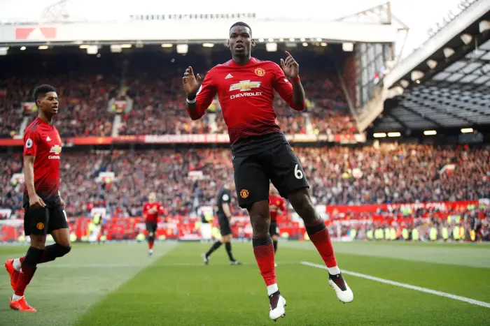 Manchester United's Paul Pogba celebrates scoring their second goal
