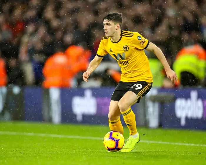 Rúben Vinagre of Wolverhampton Wanderers looks for an opportunity to cross the ball
