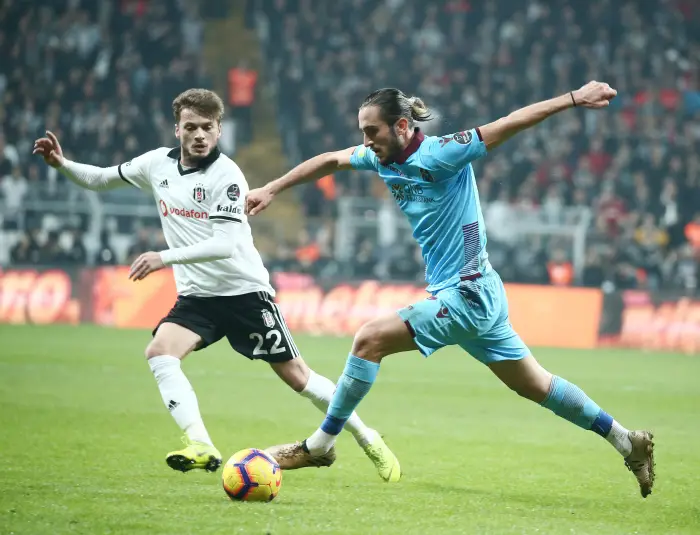 Adem Ljajic (L) of Besiktas and Yusuf Yazici (R) of Trabzonspor during the Turkish Super League football mach