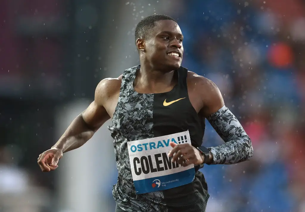 Christian Coleman of the USA finishes 2nd in the 200m Men sprint of IAAF Golden Spike 2019 Athletics meeting in Ostrava on June 20, 2019. (Photo by Michal CIZEK / AFP)