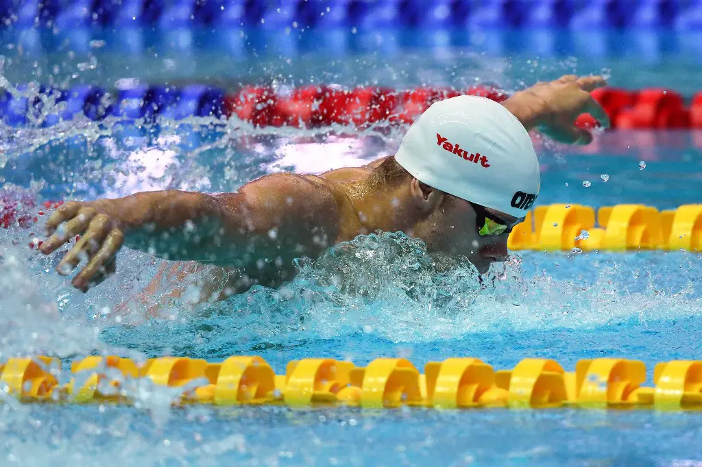 Hungary's Tamas Kenderesi competes in a swim-off of the men's 200m butterfly event during the swimming competition at the 2019 World Championships at Nambu University Municipal Aquatics Center in Gwangju, South Korea, on July 24, 2019. (Photo by Manan VATSYAYANA / AFP)