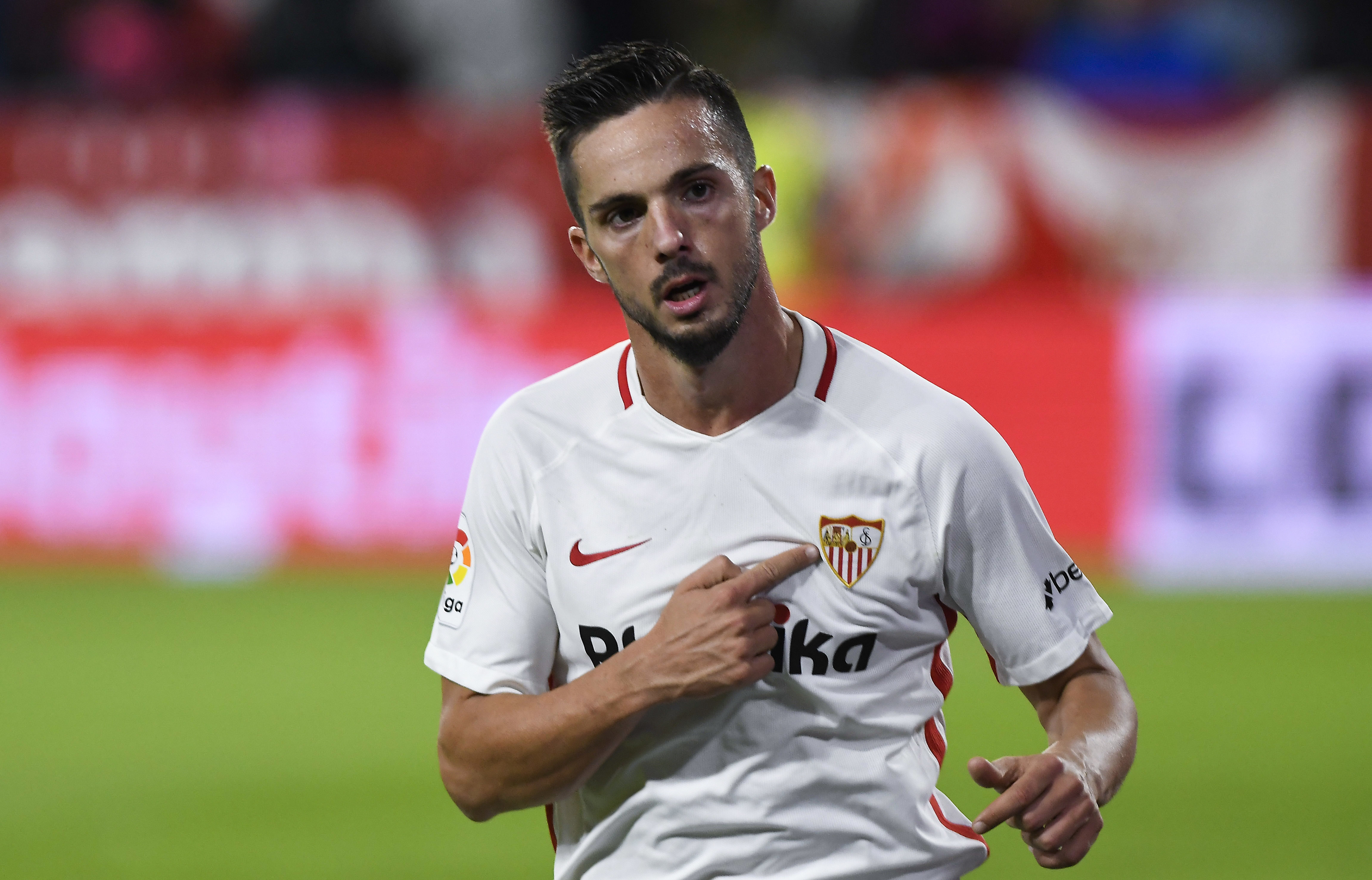 Pablo Sarabia celebrates during the Liga match between Sevilla and Huesca on October 28th, 2018.
Photo: Marca / Icon Sport