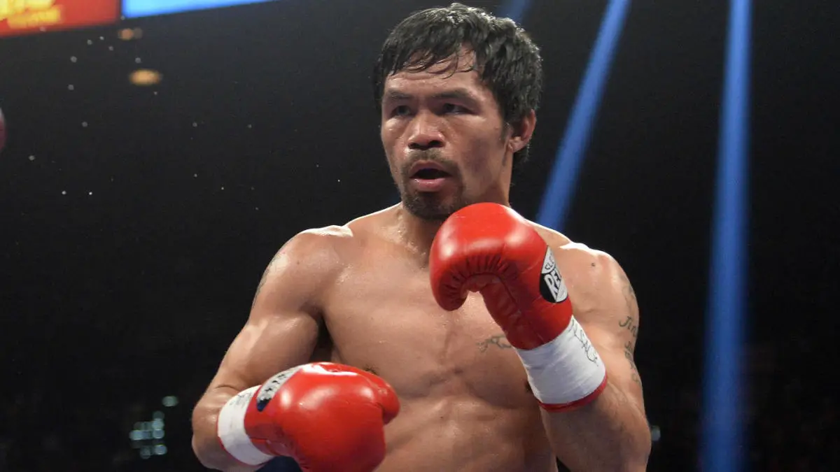 Jan 19, 2019; Las Vegas, NV, USA; Manny Pacquiao against Adrien Broner (not pictured) during a WBA welterweight world title boxing match at MGM Grand Garden Arena. Pacquiao won via unanimous decision. Mandatory Credit: Joe Camporeale-USA TODAY Sports