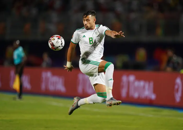 FRANCE OUT July 7, 2019: Mohamed Youcef Belaili of Algeria      during the 2019 African Cup of Nations match between Algeria and Guniea at the  30 June Stadium in Cairo, Egypt