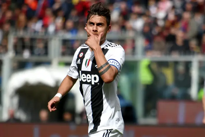 Paulo Dybala of Juventus celebrates after scoring during the Serie A 2018/2019 football match between Genoa CFC and Juventus FC at stadio Luigi Ferraris, Genova, March 17, 2019 . Referee Marco Di Bello, canceled the goal with the help of Video Assistant referee, VAR.