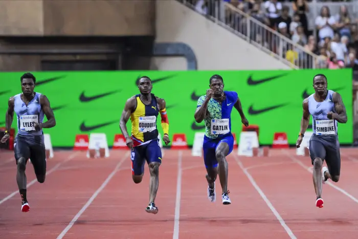 Noah Lyles (Etats Unis) - Divine Oduduru (Nigeria) - Justin Gatlin (Etats Unis) - Akani Simbine (Afrique du Sud) - 100m
