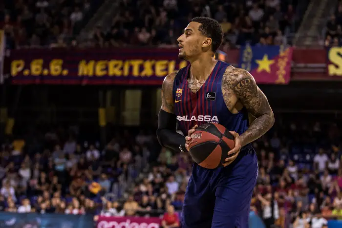 Edwin Jackson, #10 of FC Barcelona Lassa in action during the Liga Endesa PlayOff Game 3 match between Fc Barcelona Lassa and KIROLBET Baskonia at Palau Blaugrana, in Barcelona, Spain, on June 08, 2018.