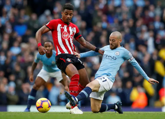 Manchester City's David Silva in action with Southampton's Mario Lemina