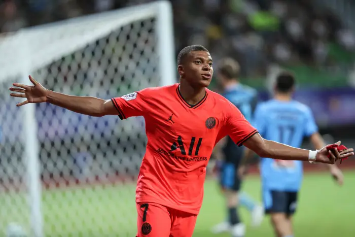 SUZHOU, July 30, 2019  KHian MbHpe of Paris Saint-Germain celebrates his goal during the International Super Cup match between Paris Saint-Germain and Sydney FC in Suzhou of east China's Jiangsu Province, on July 30, 2019.