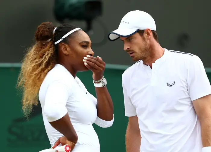 Tennis - Wimbledon - AllHnglandHawn Tennis and Croquet Club, London, Britain - July 10, 2019  Serena Williams of the U.S. and Britain's Andy Murray during their third round doubles match against Nicole Melichar of the U.S. and Brazil's Bruno Soares