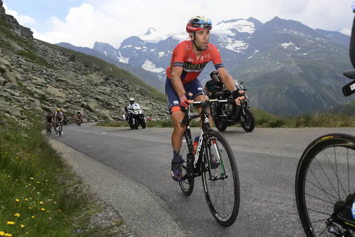 TIGNES, FRANCE - JULY 26H  NIBAH Vincenzo (ITA) of BAHRAIN - MERIDA in action during stage 19 of the 106th edition of the 2019 Tour de France cycling race, a stage of 126,5 kms with start in Saint-Jean-De-Maurienne and finish in Tignes on July 26, 2019 in Tignes, France, 26/07/2019