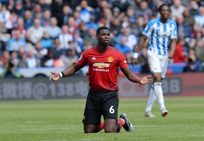 Soccer Football - Premier League - Huddersfield Town v Manchester United - John Smith's Stadium, Huddersfield, Britain - May 5, 2019  Manchester United's Paul Pogba reacts during the match