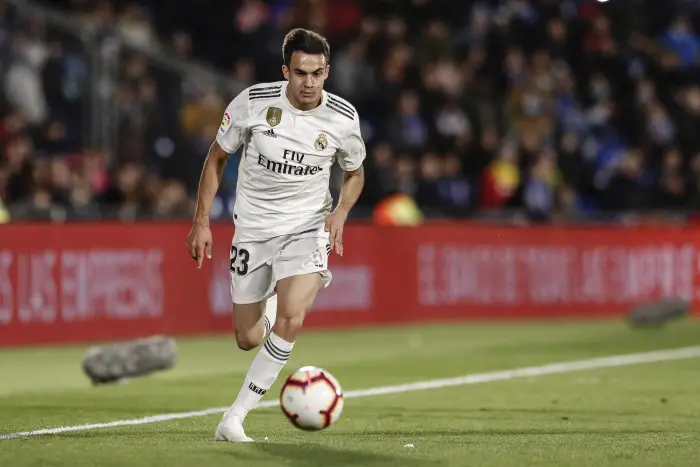 Sergio Reguilon (Real Madrid)  in action during the match   La Liga match between Getafe CF vs Real Madrid at the Coliseum Alfonso Perez stadium in Madrid, Spain, April 25, 2019 .