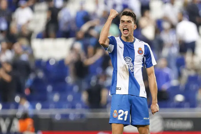 RCD Espanyol midfielder Marc Roca (21) celebrates the victory during the match between RCD Espanyol against SD Eibar, for the round 6 of the Liga Santander, played at RCD Stadium on 25th September 2018 in Barcelona, Spain.